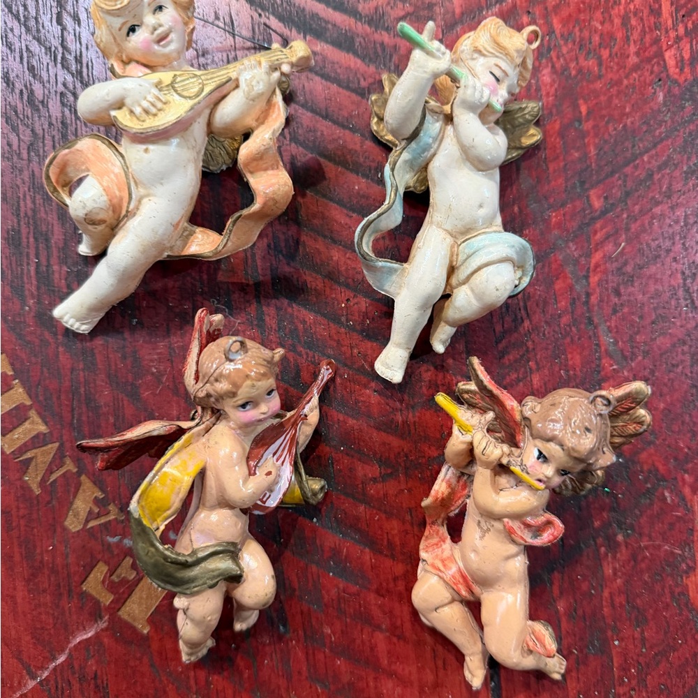Vintage Cherub Angel Ornaments - Pastel Multi-Color Set of 4